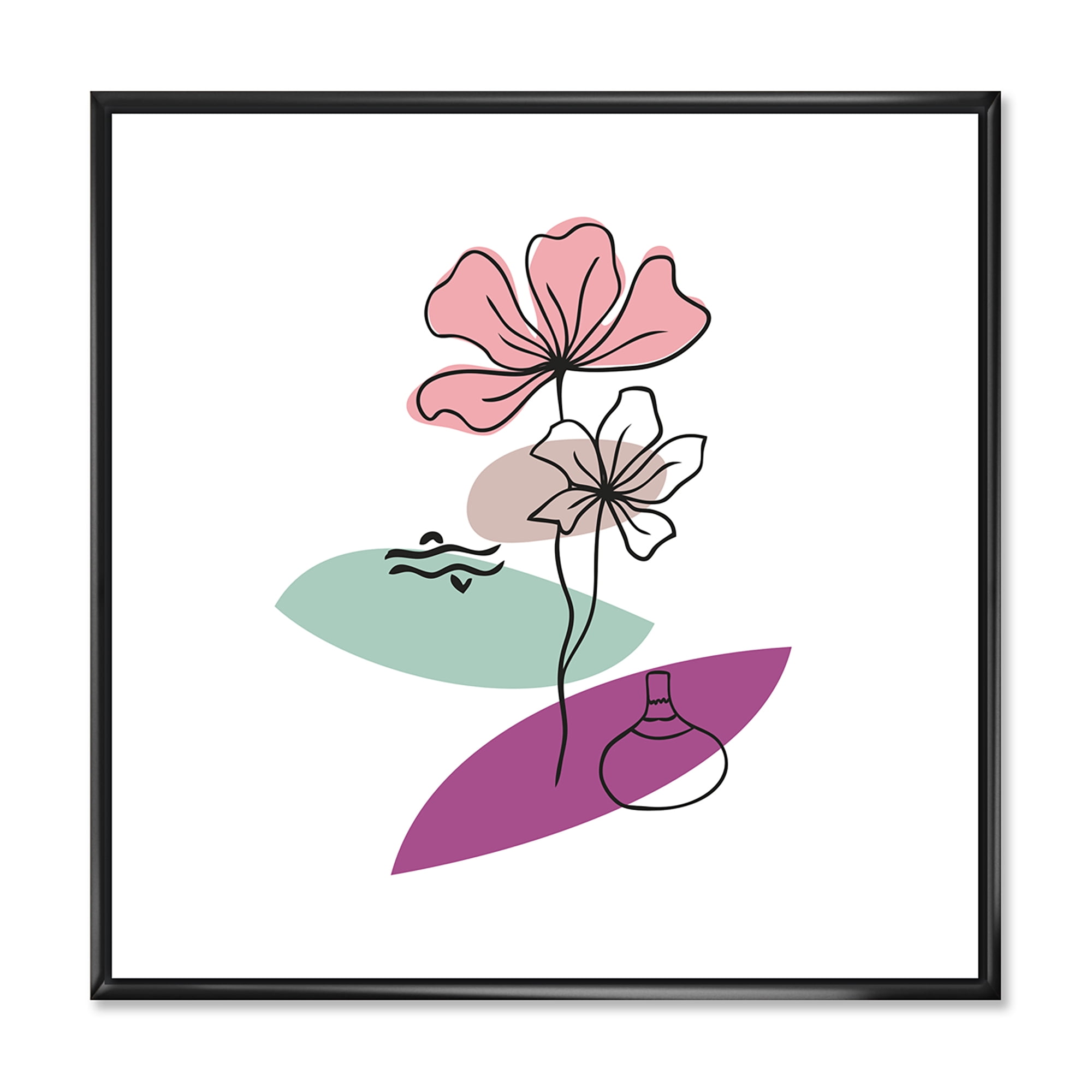 Designart 'Abstract Flowers Plants With Elementary Shapes IV' Modern Framed Canvas Wall Art Print