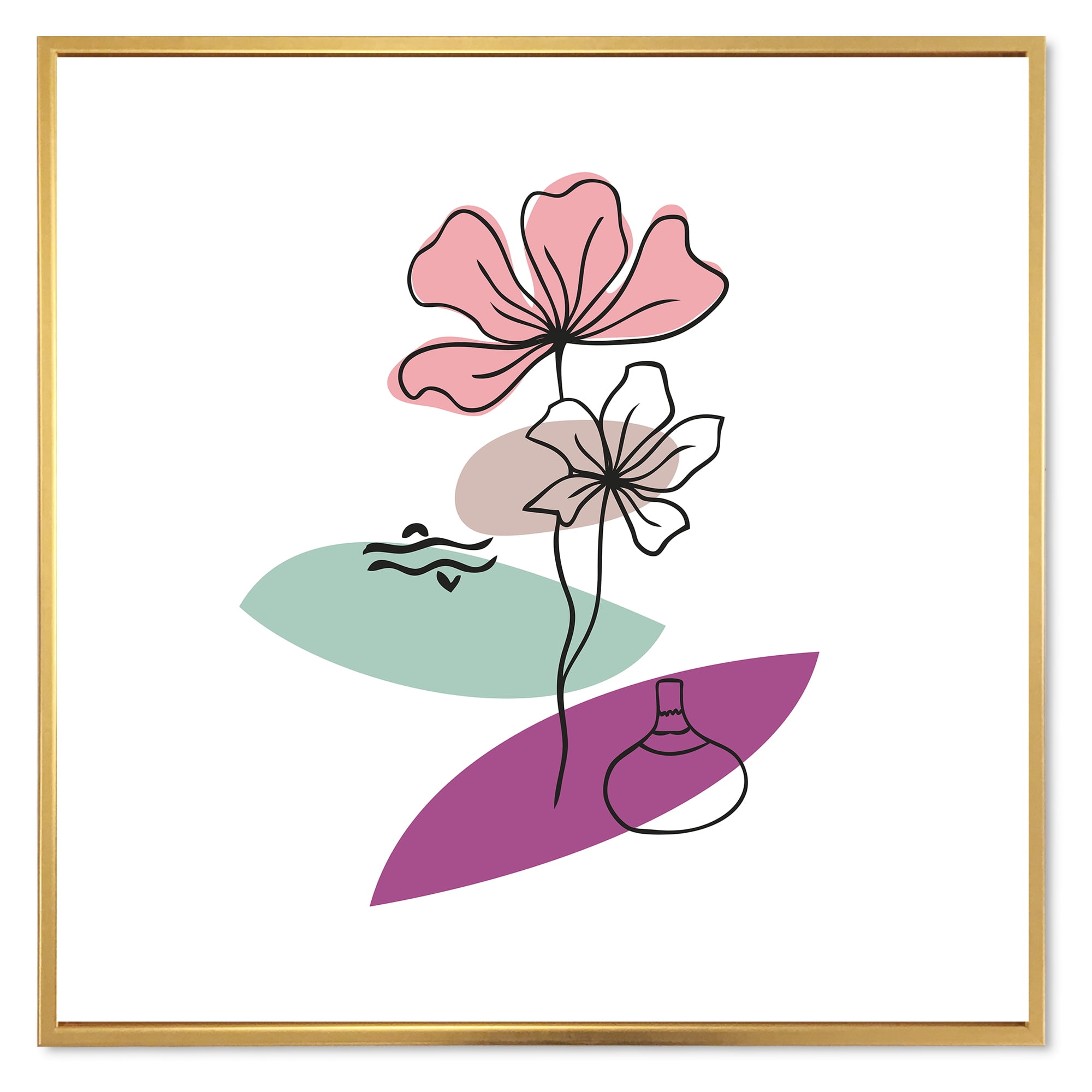 Designart 'Abstract Flowers Plants With Elementary Shapes IV' Modern Framed Canvas Wall Art Print