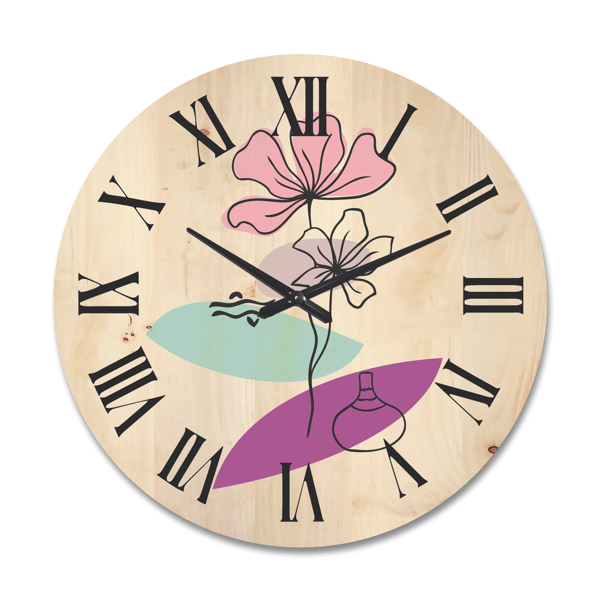 Designart 'Abstract Flowers Plants With Elementary Shapes IV' Modern Wood Wall Clock