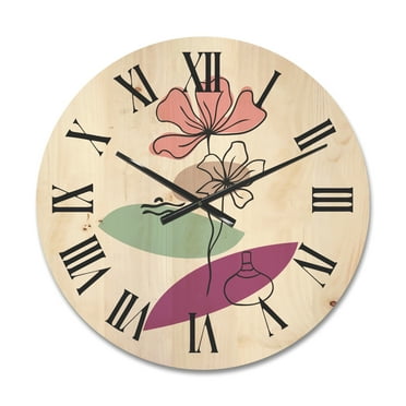 Designart 'Abstract Flowers Plants With Elementary Shapes IV' Modern Wood Wall Clock