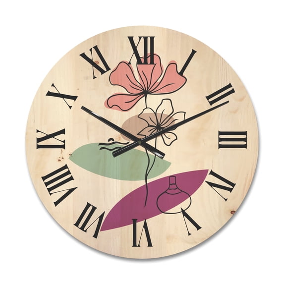 Designart 'Abstract Flowers Plants With Elementary Shapes IV' Modern Wood Wall Clock