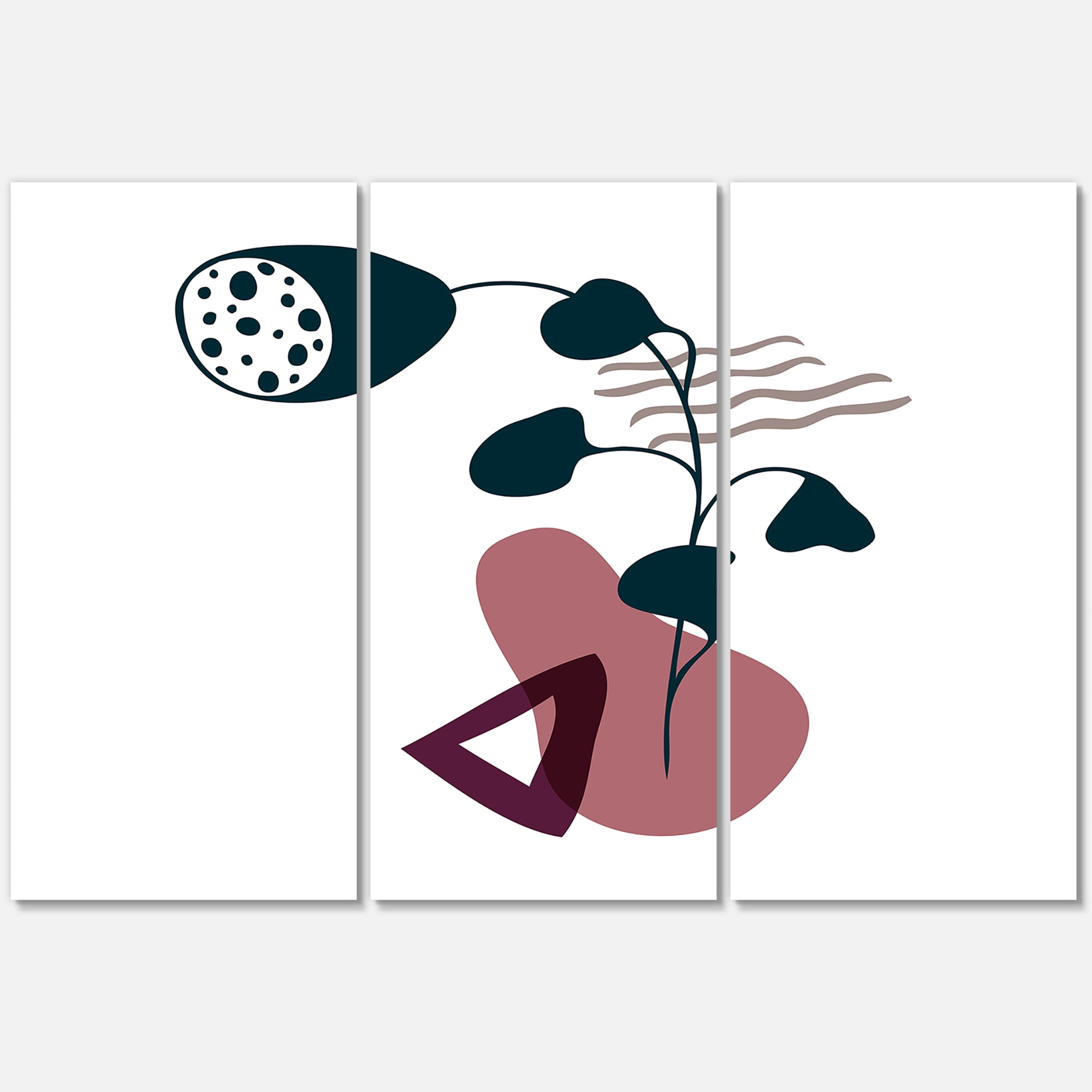 Designart ' Abstract Flowers Plants With Elementary Shapes V ' Modern Canvas Wall Art Print