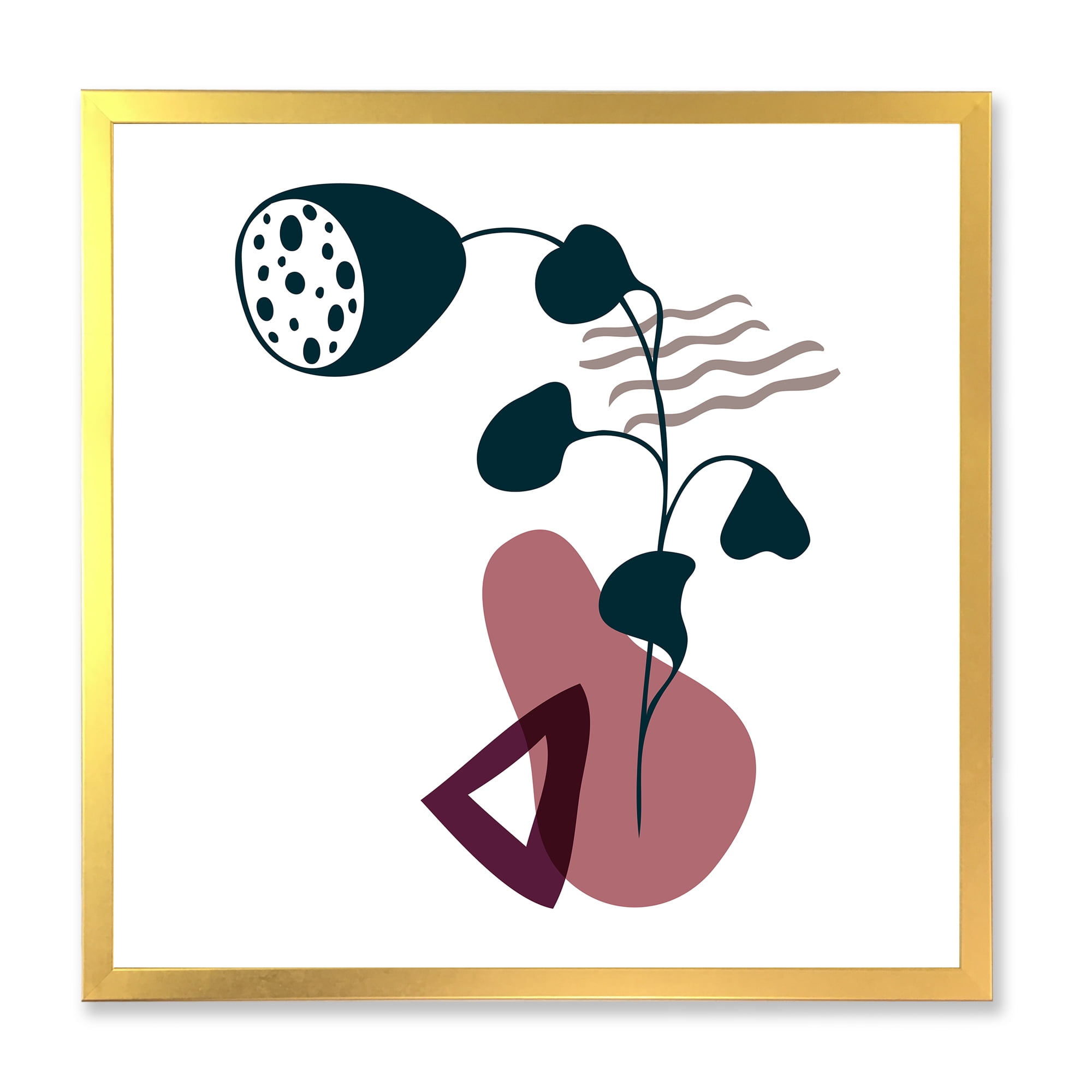 Designart 'Abstract Flowers Plants With Elementary Shapes V' Modern Framed Art Print