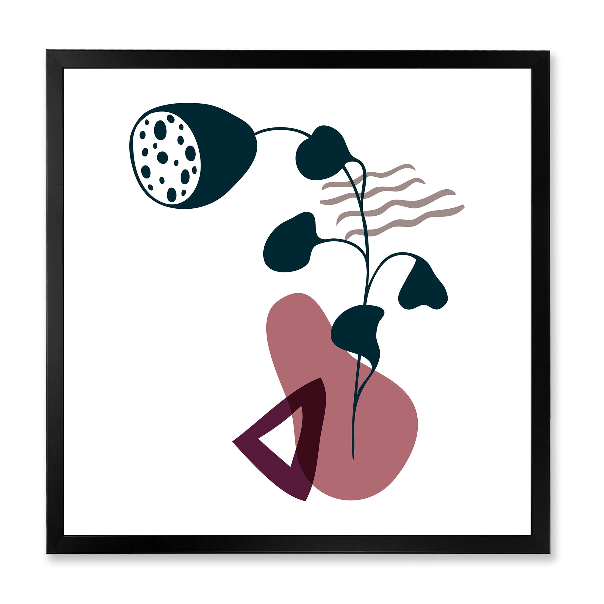 Designart 'Abstract Flowers Plants With Elementary Shapes V' Modern Framed Art Print