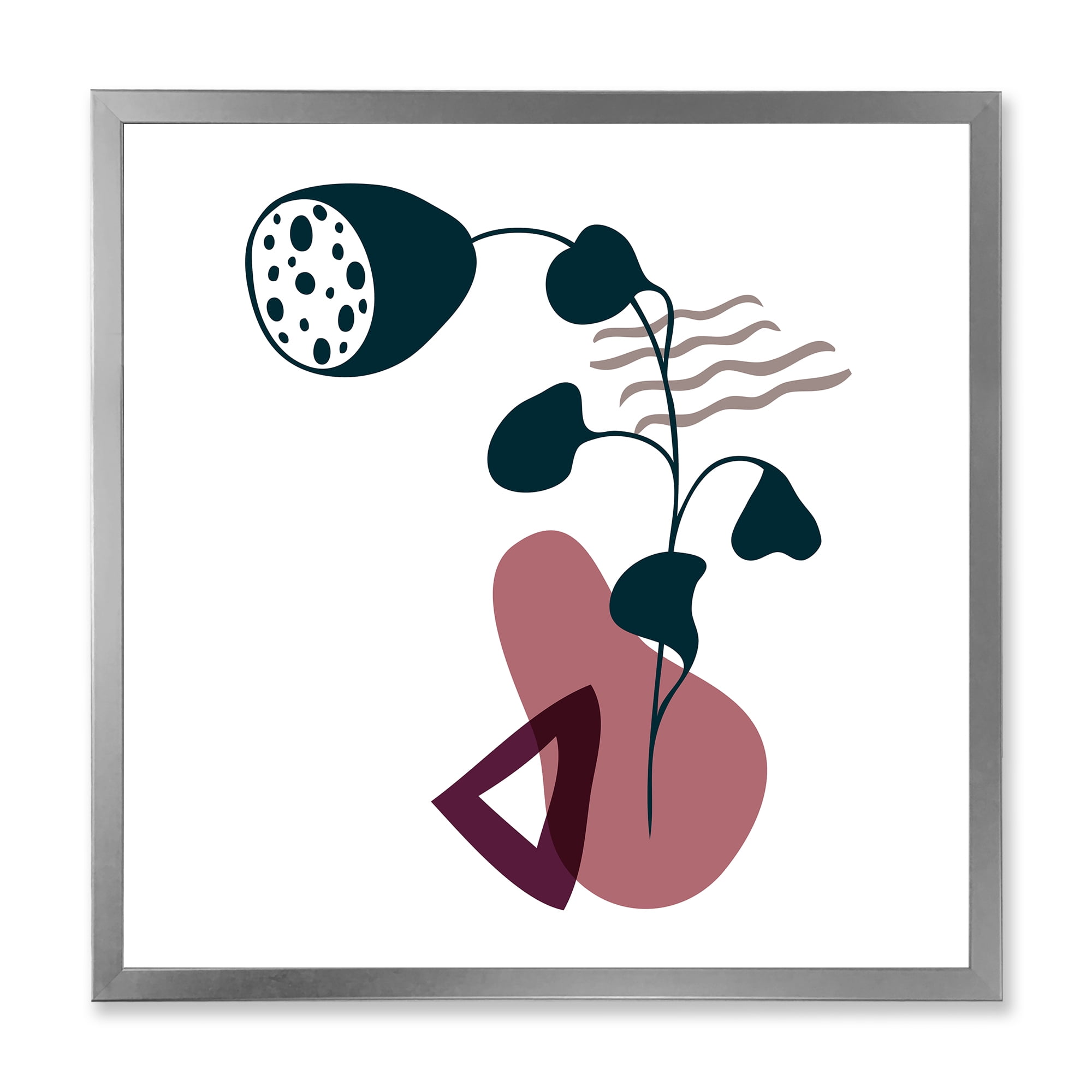Designart 'Abstract Flowers Plants With Elementary Shapes V' Modern Framed Art Print