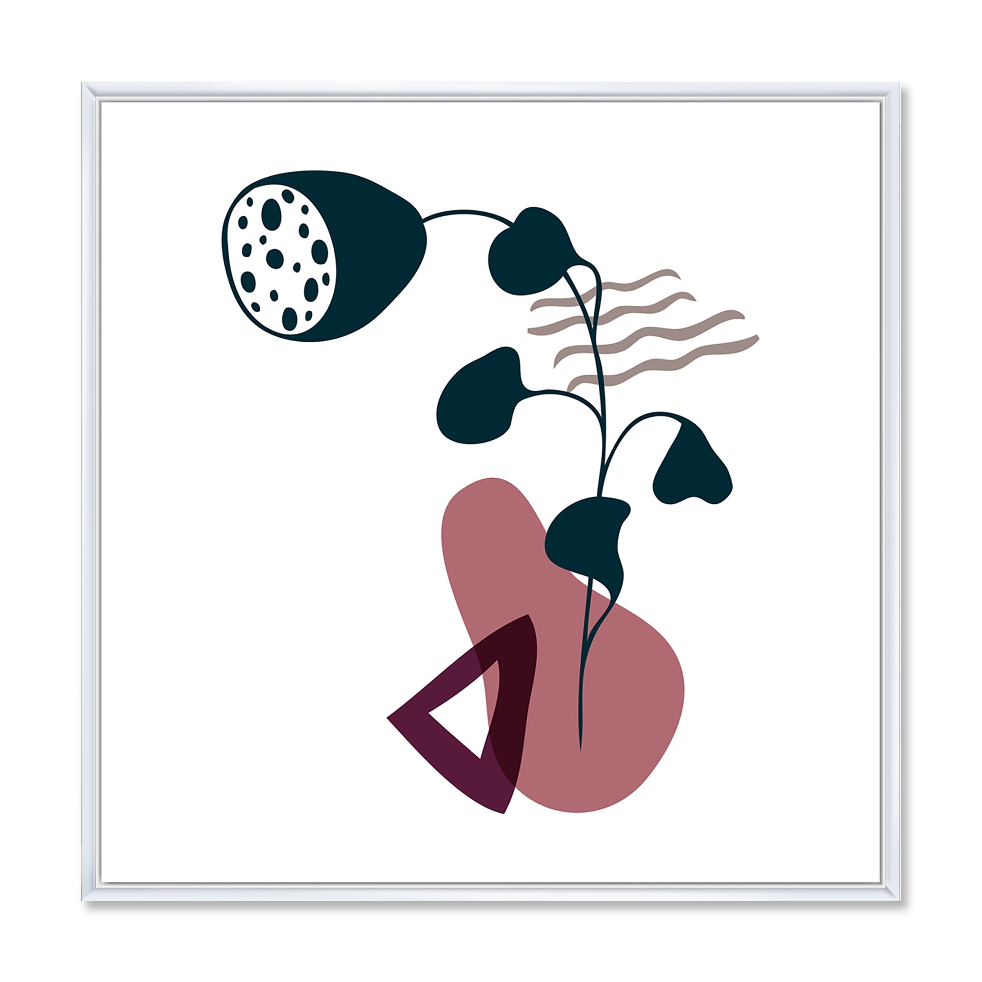 Designart 'Abstract Flowers Plants With Elementary Shapes V' Modern Framed Canvas Wall Art Print