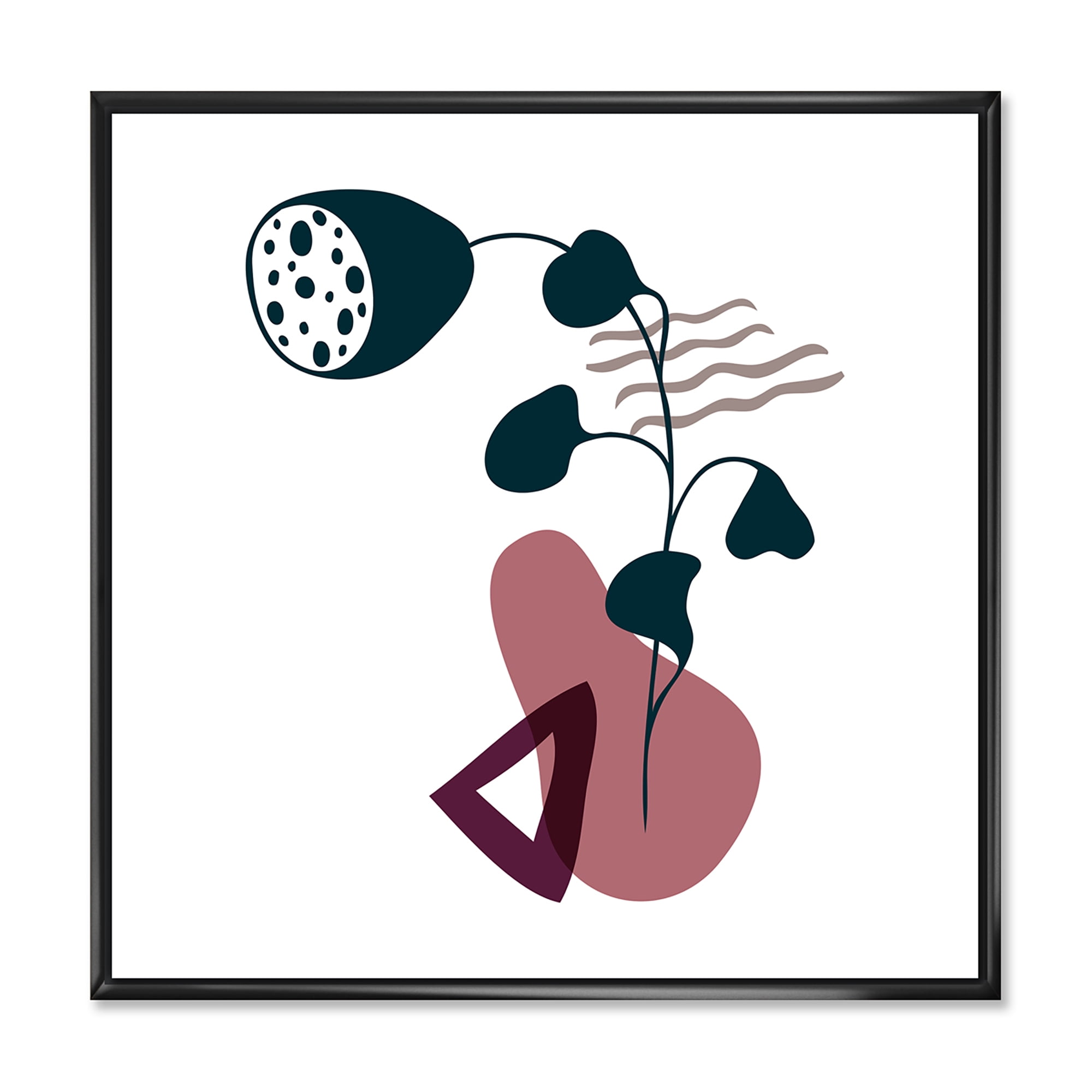 Designart 'Abstract Flowers Plants With Elementary Shapes V' Modern Framed Canvas Wall Art Print