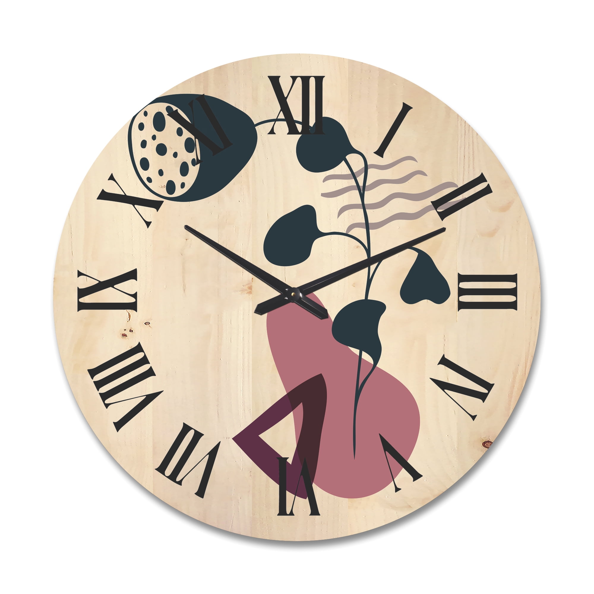 Designart 'Abstract Flowers Plants With Elementary Shapes V' Modern Wood Wall Clock