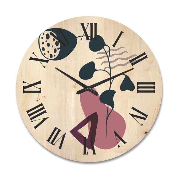 Designart 'Abstract Flowers Plants With Elementary Shapes V' Modern Wood Wall Clock
