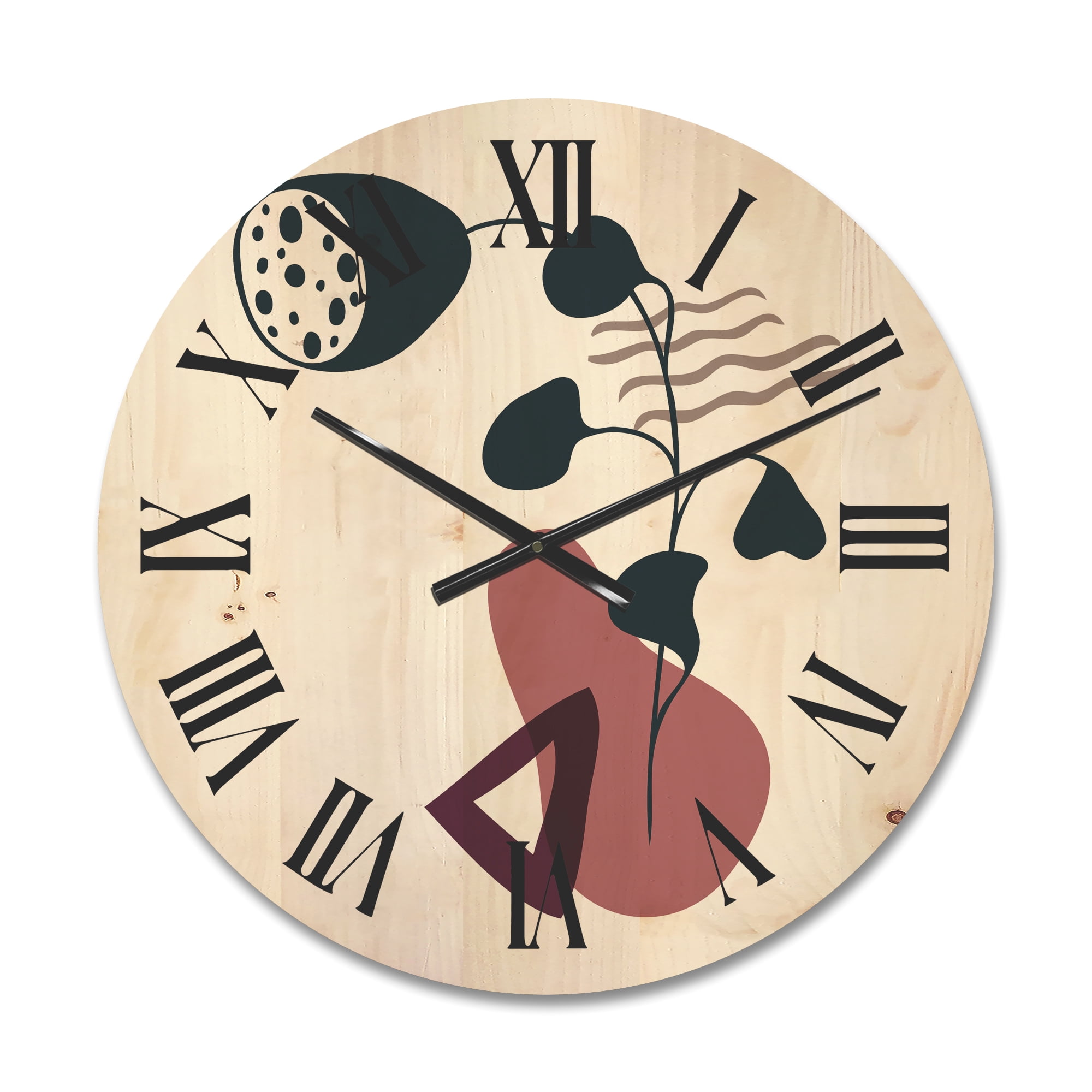 Designart 'Abstract Flowers Plants With Elementary Shapes V' Modern Wood Wall Clock