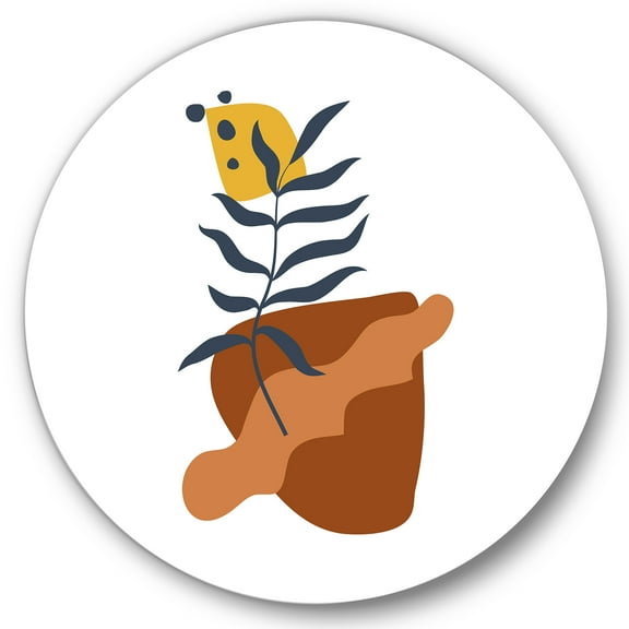 Designart 'Abstract Flowers Plants With Elementary Shapes VI' Modern Circle Metal Wall Art 11x11 - Disc of 11