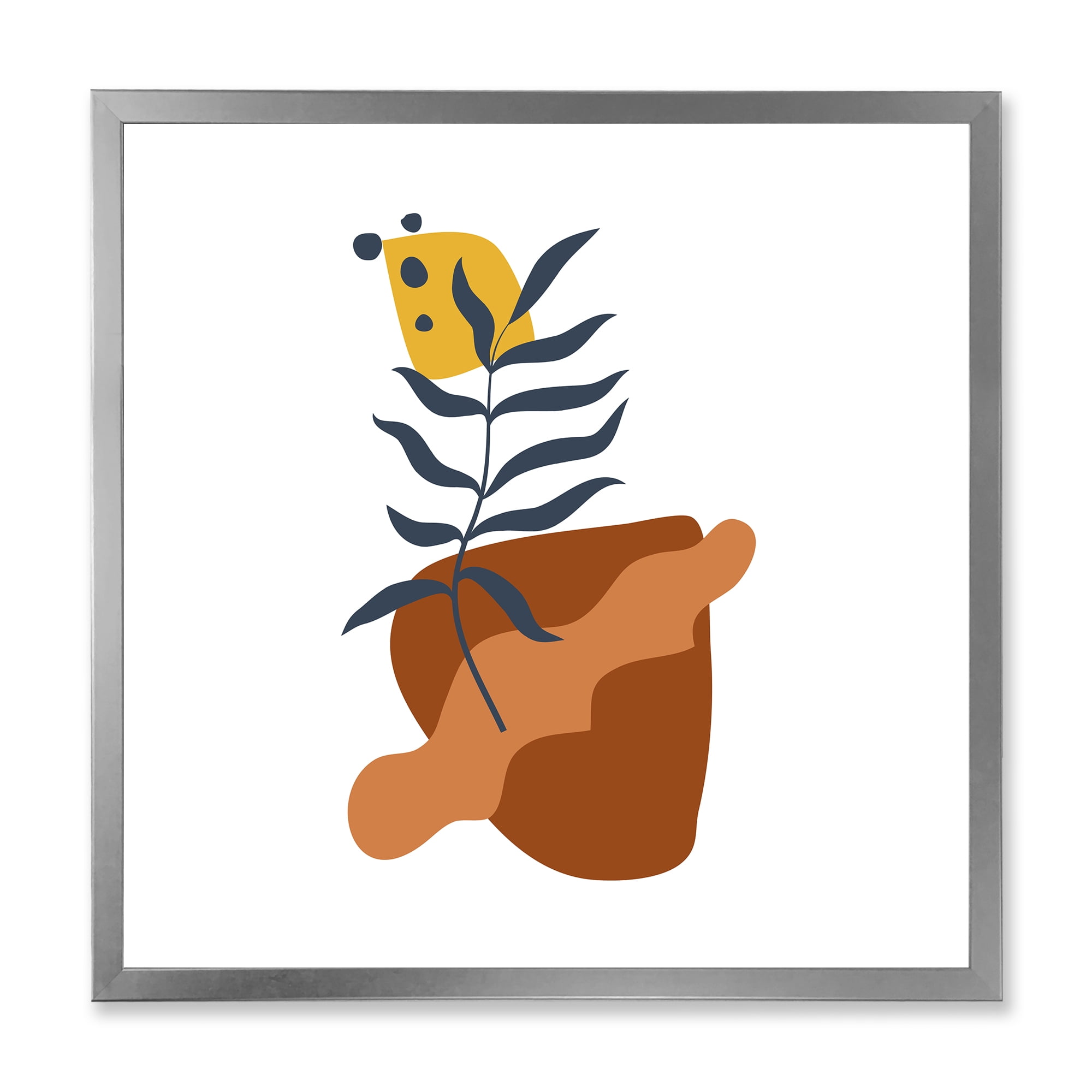 Designart 'Abstract Flowers Plants With Elementary Shapes VI' Modern Framed Art Print