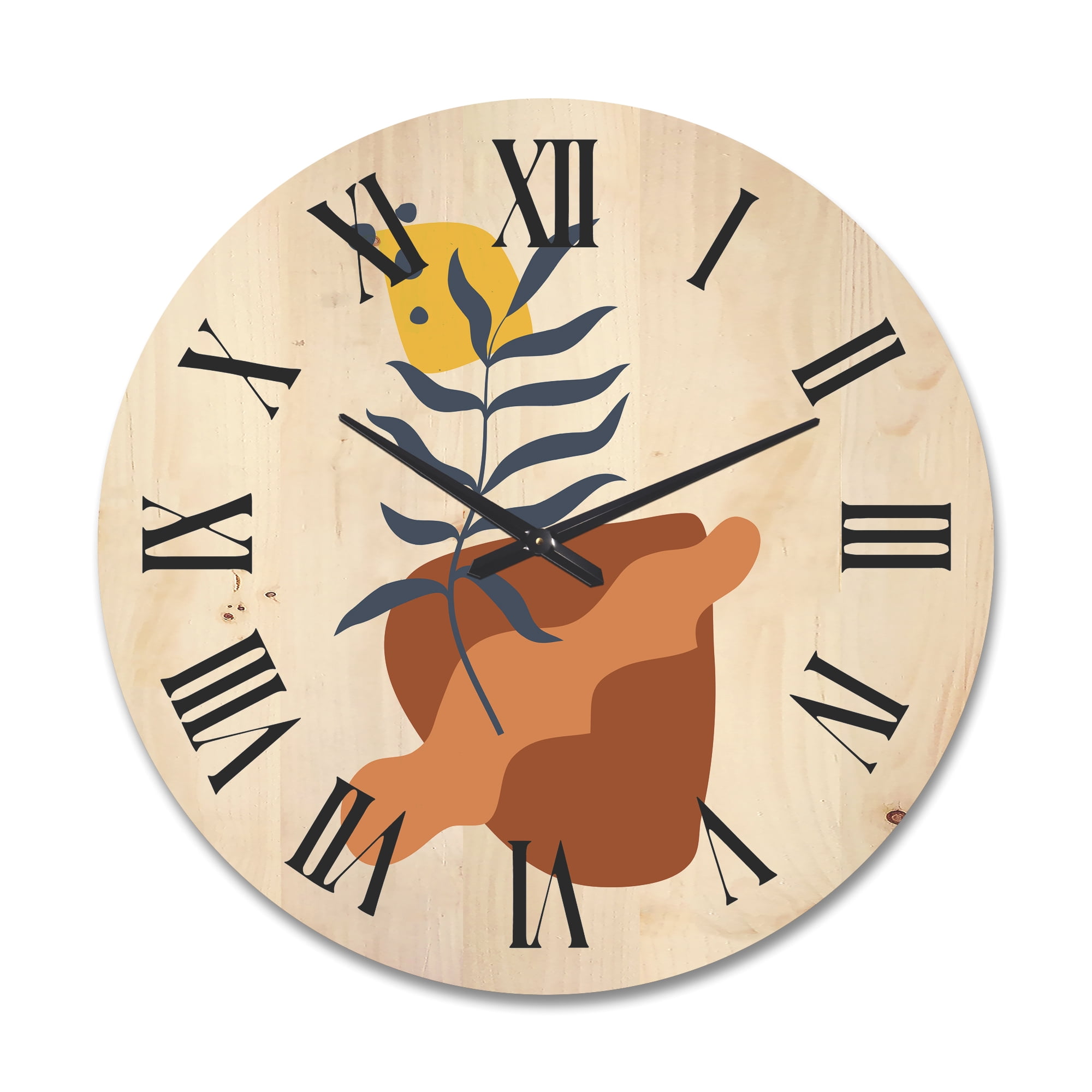 Designart 'Abstract Flowers Plants With Elementary Shapes VI' Modern Wood Wall Clock