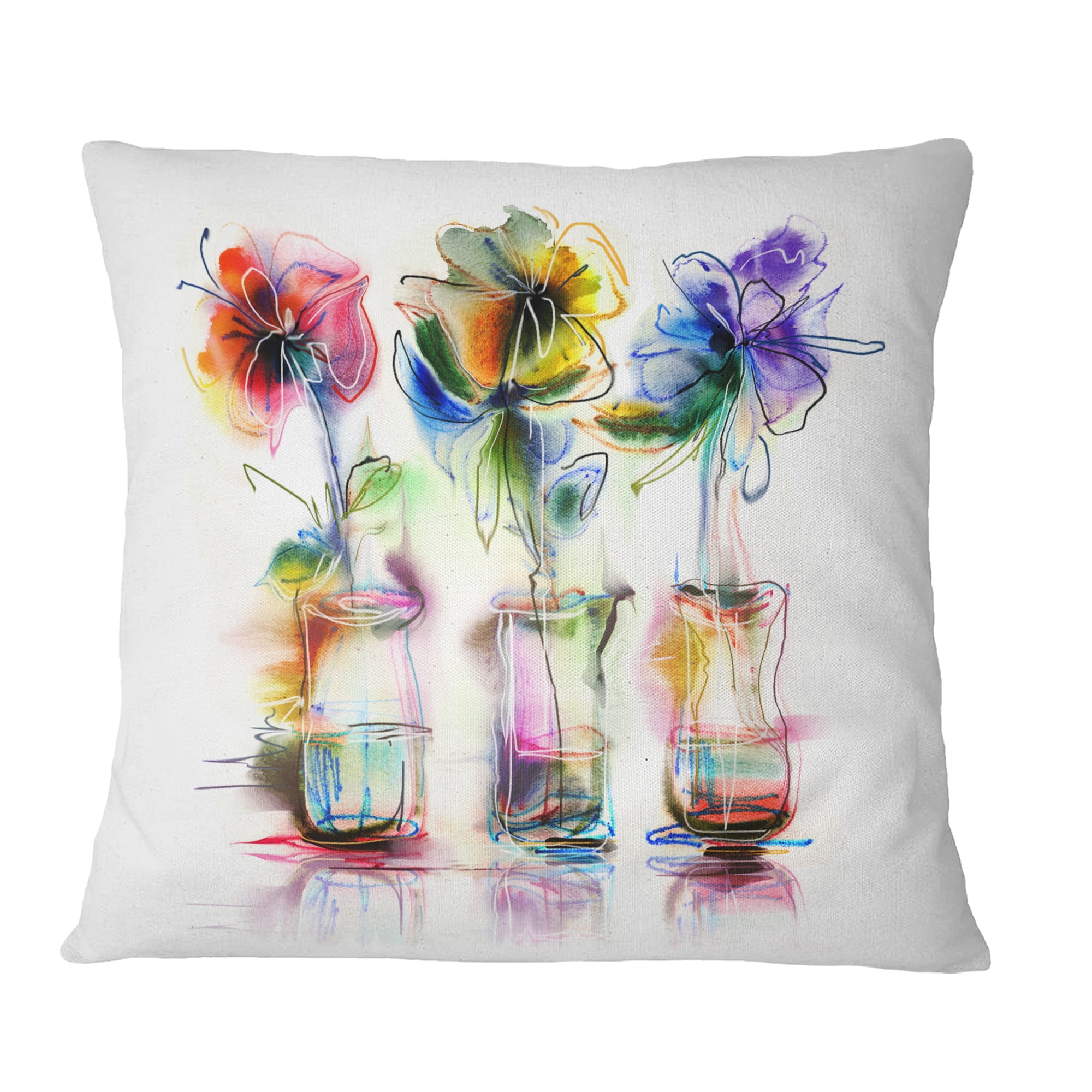 Designart Abstract Flowers in Glass Vases - Floral Throw Pillow - 18x18