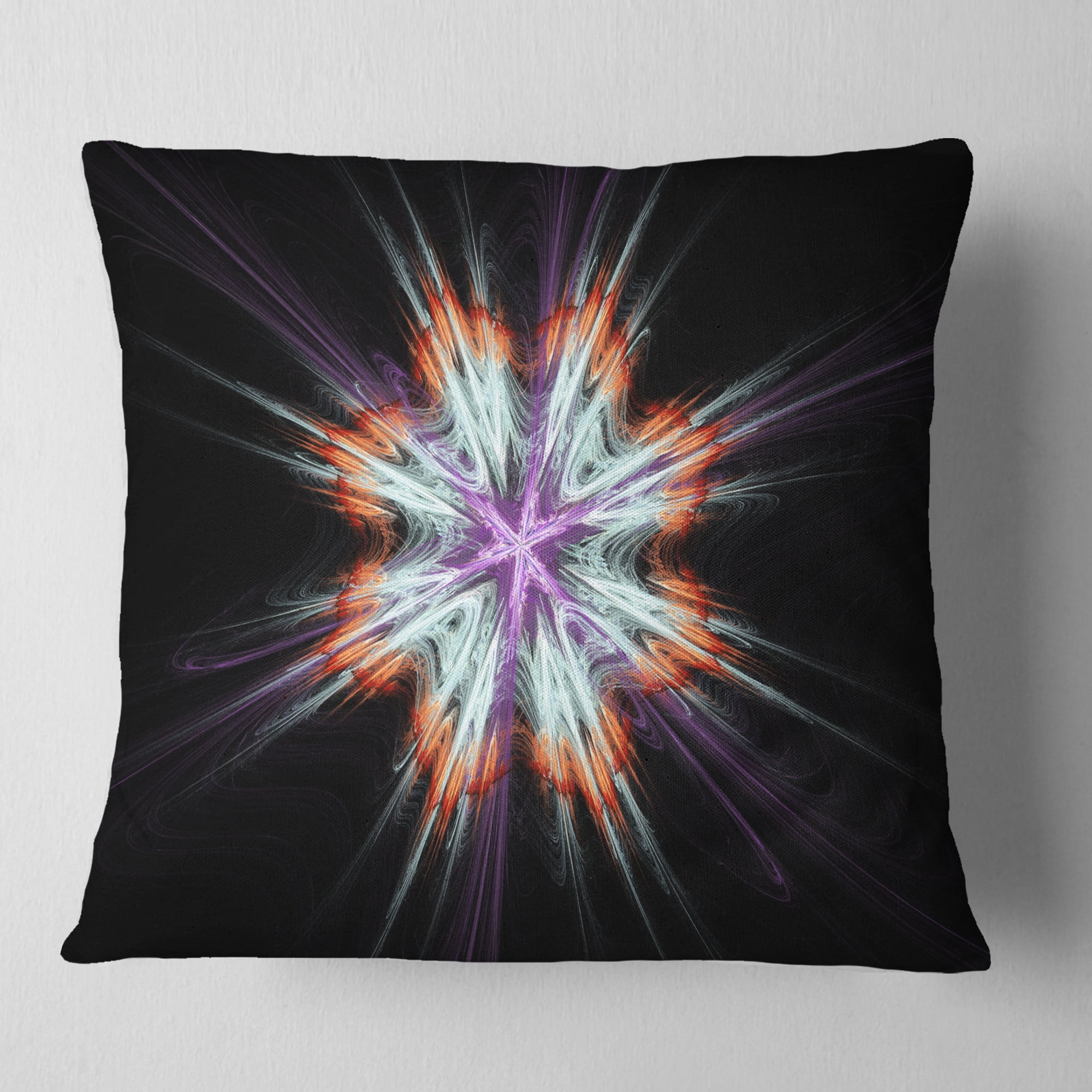 Designart Abstract Flowers on Black Background - Flower Throw Pillow - 16x16