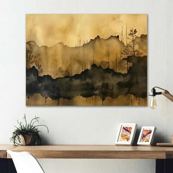 Designart "Abstract Fluidity Brown Black Composition" Abstract Shapes Metal Wall Art Prints