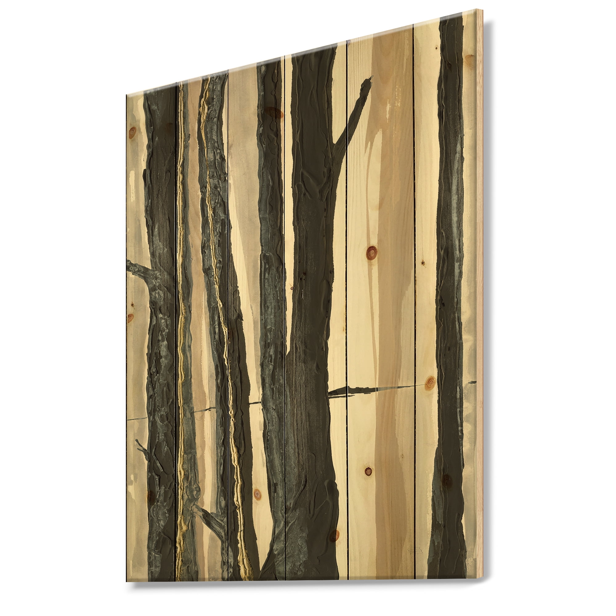 Designart 'Abstract Forest Silhouette II' Modern Farmhouse Print on Natural Pine Wood
