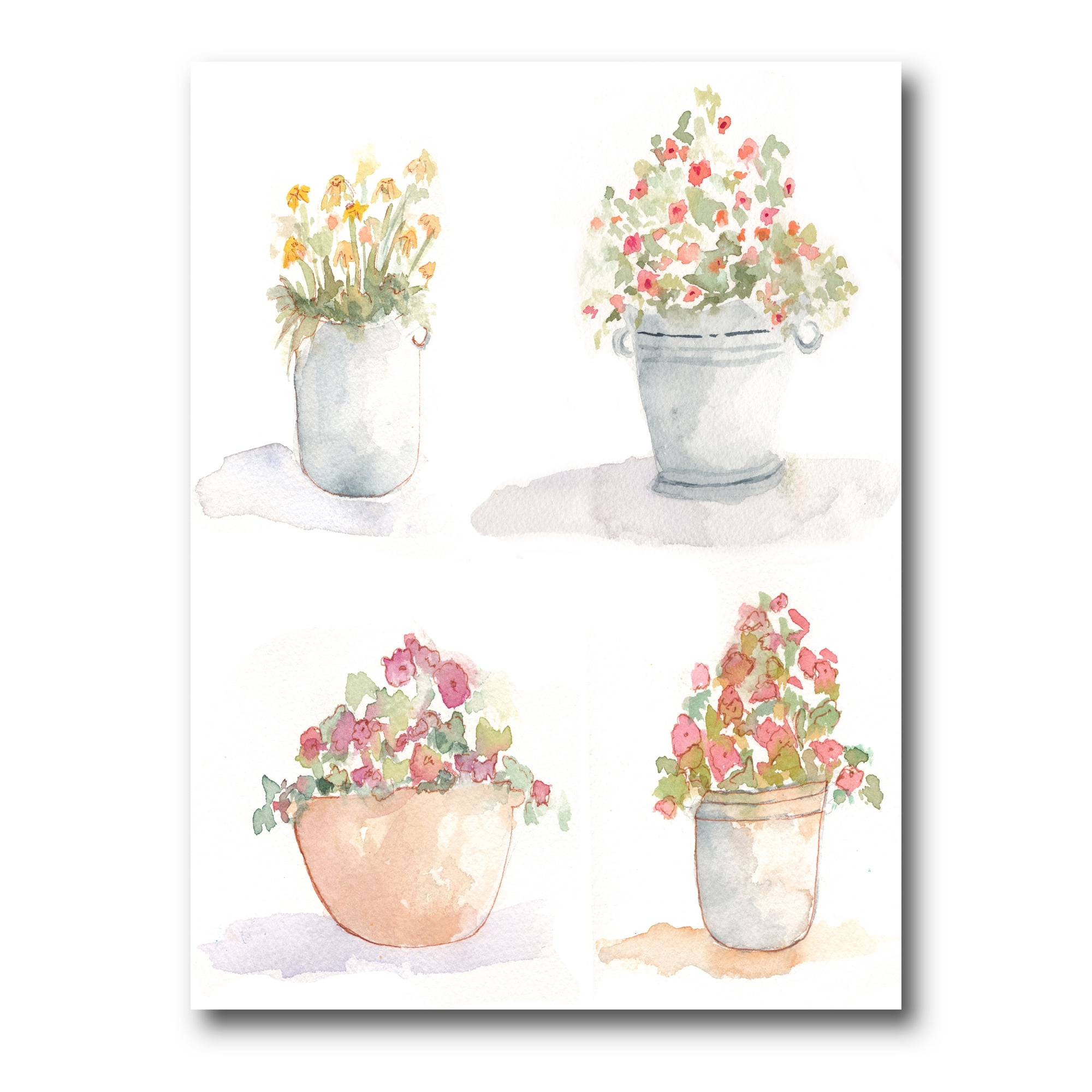 Designart ' Abstract Four Outdoor Flower Pots ' Traditional Canvas Wall Art Print