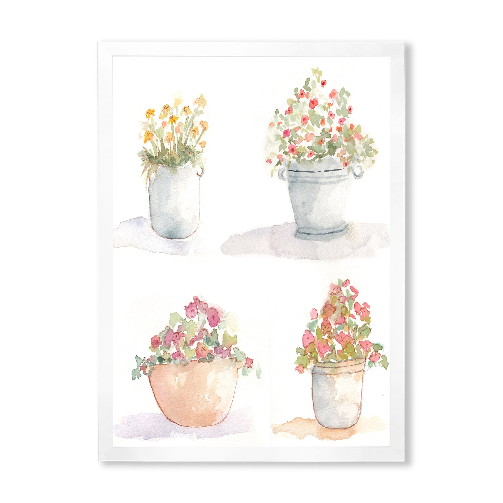 White Framed Floral Abstract Canvas Print, 12 x 20 Inches