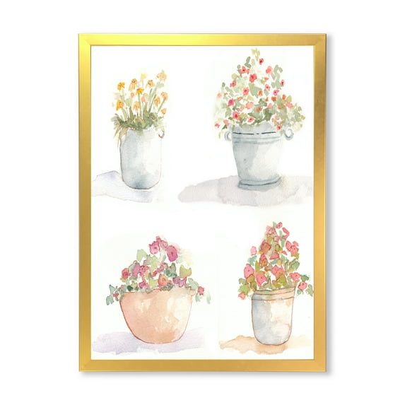 Designart 'Abstract Four Outdoor Flower Pots' Traditional Framed Art Print