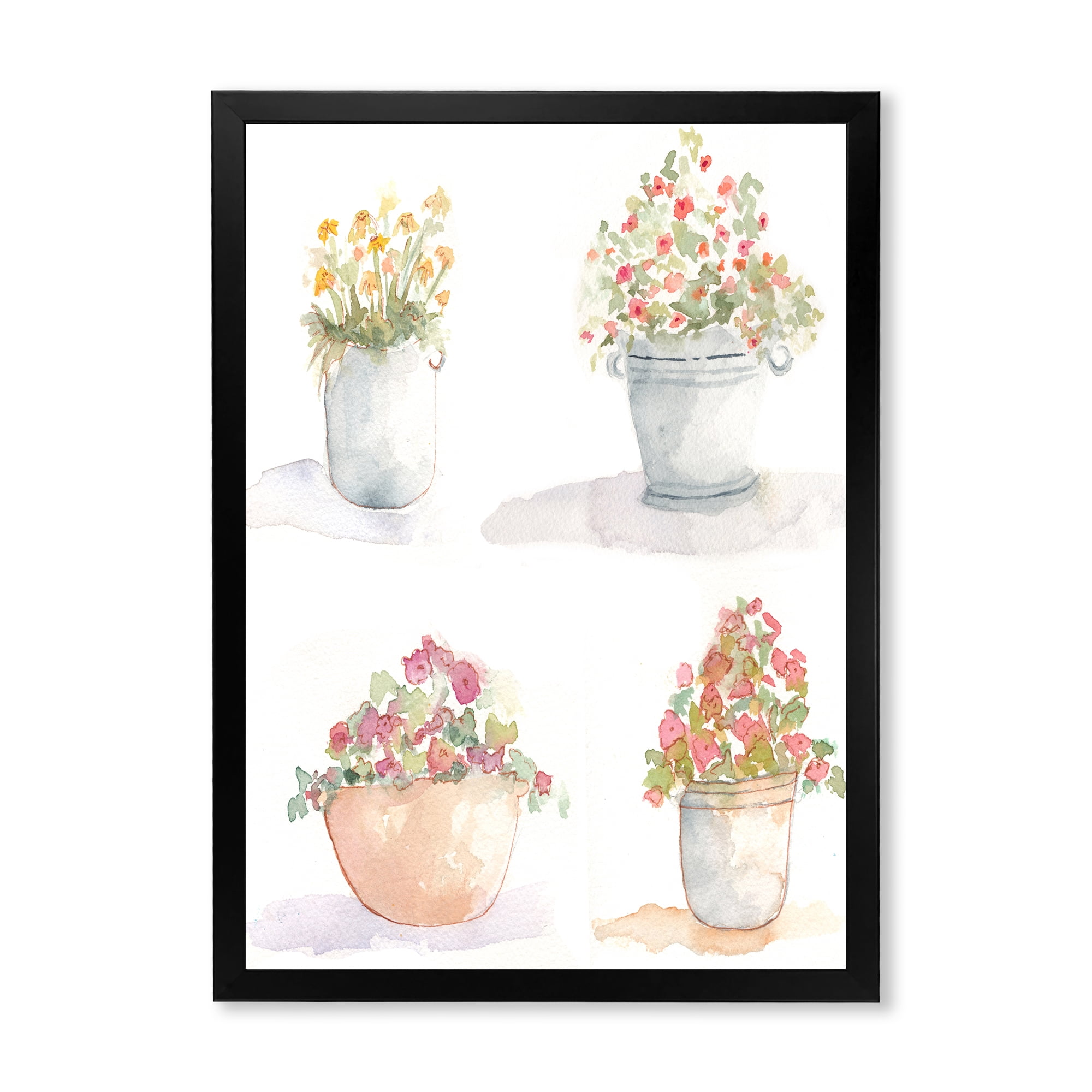 Designart 'Abstract Four Outdoor Flower Pots' Traditional Framed Art Print