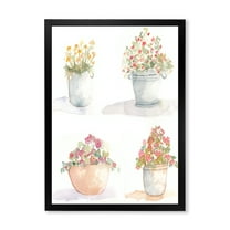 Designart 'Abstract Four Outdoor Flower Pots' Traditional Framed Art Print