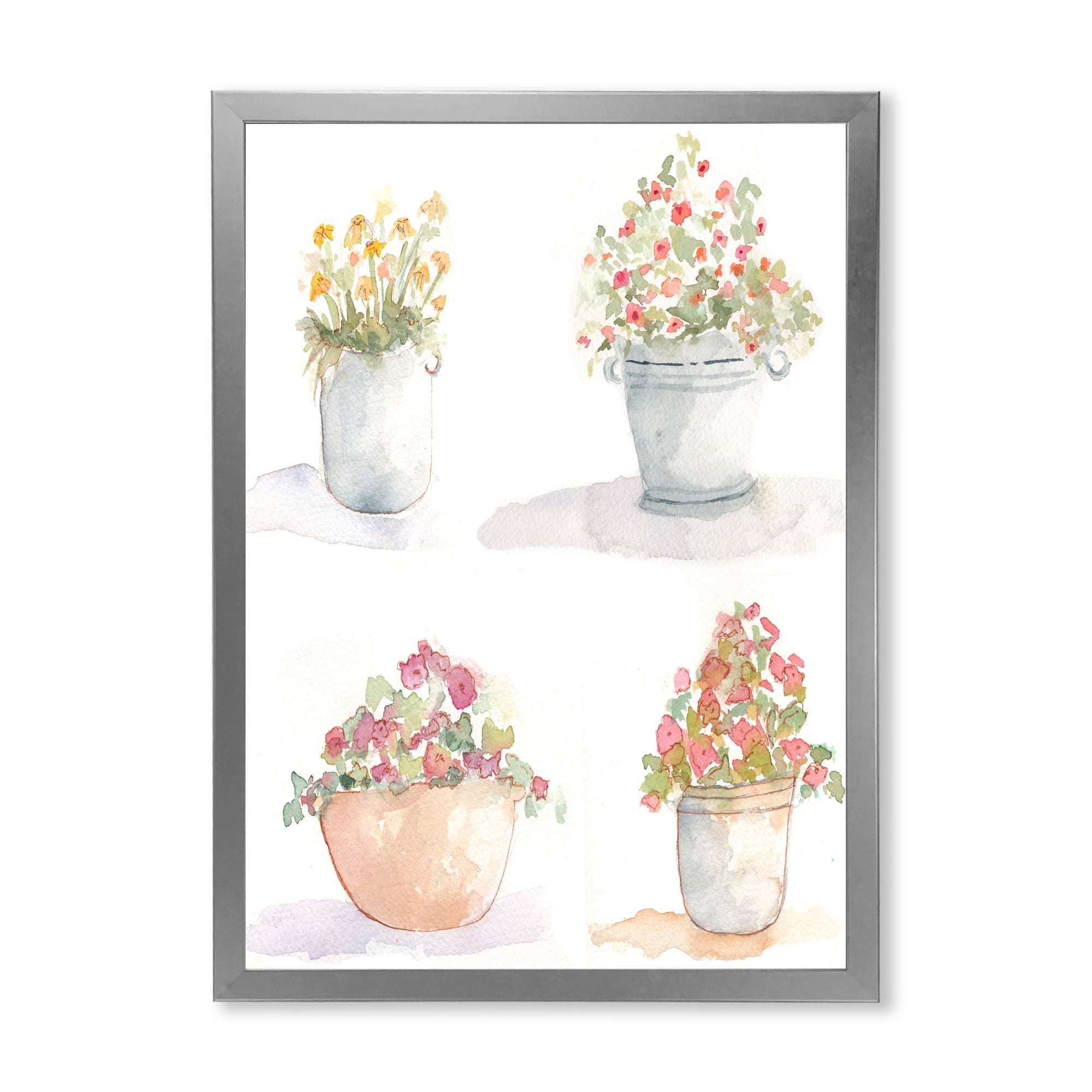 Designart 'Abstract Four Outdoor Flower Pots' Traditional Framed Art Print