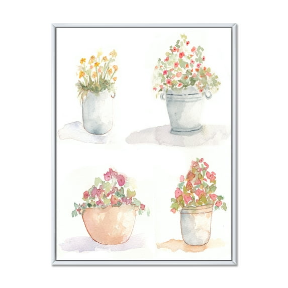 Designart 'Abstract Four Outdoor Flower Pots' Traditional Framed Canvas Wall Art Print