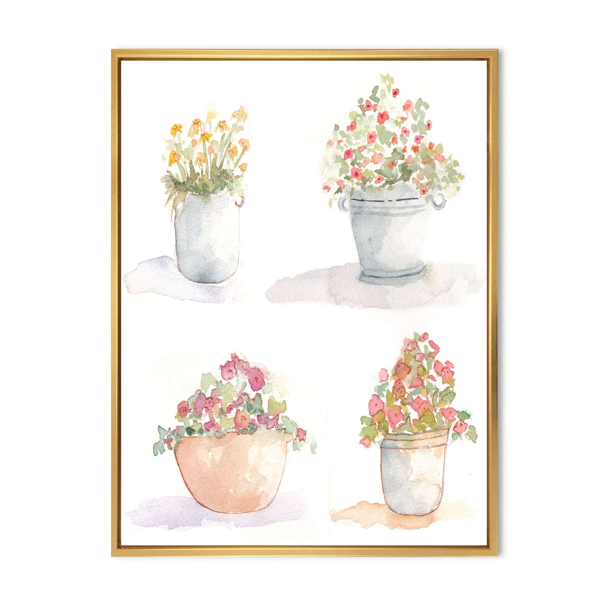 Designart 'Abstract Four Outdoor Flower Pots' Traditional Framed Canvas Wall Art Print