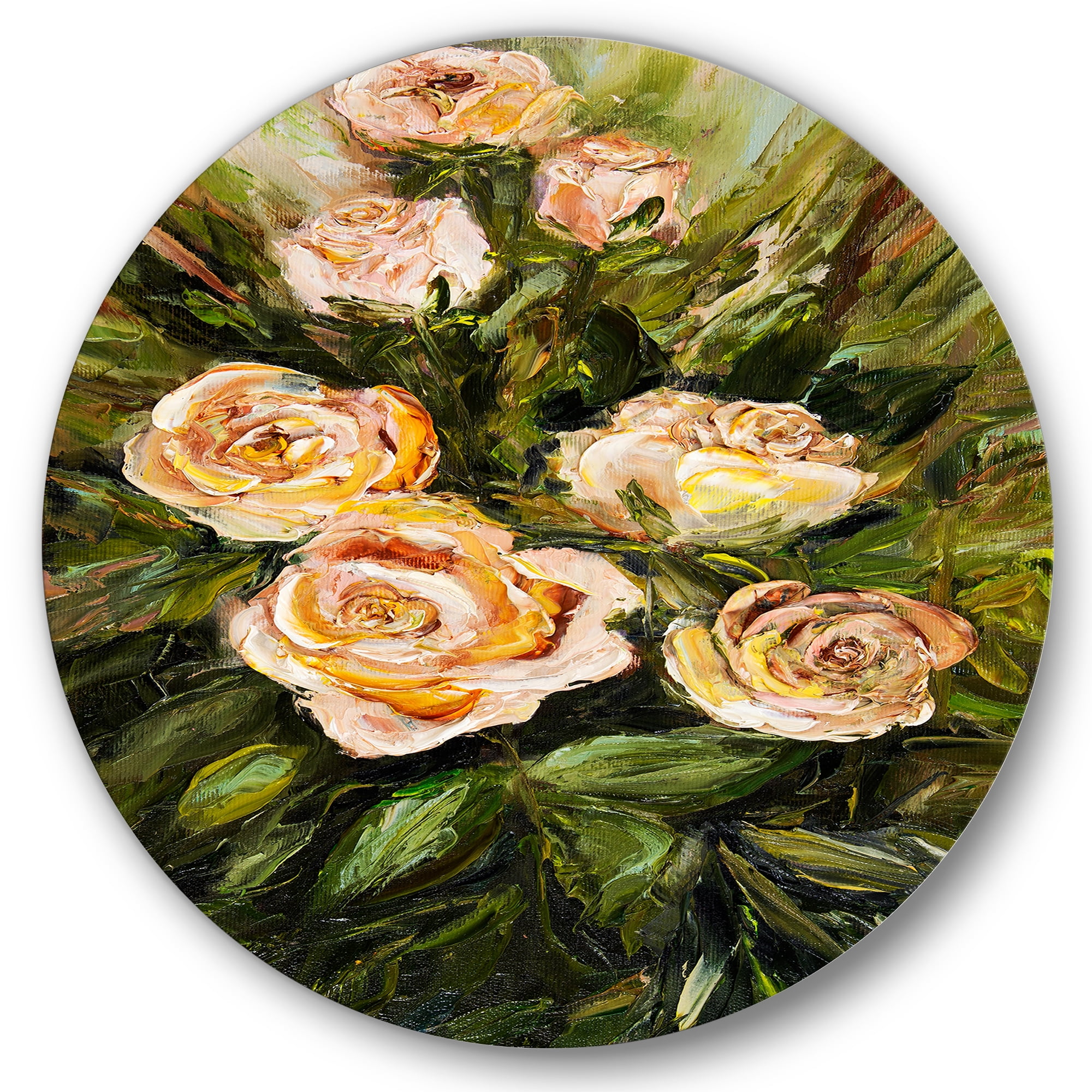Designart 'Abstract Four VIntage Pink Roses' Traditional Circle Metal Wall Art 23x23 - Disc of 23
