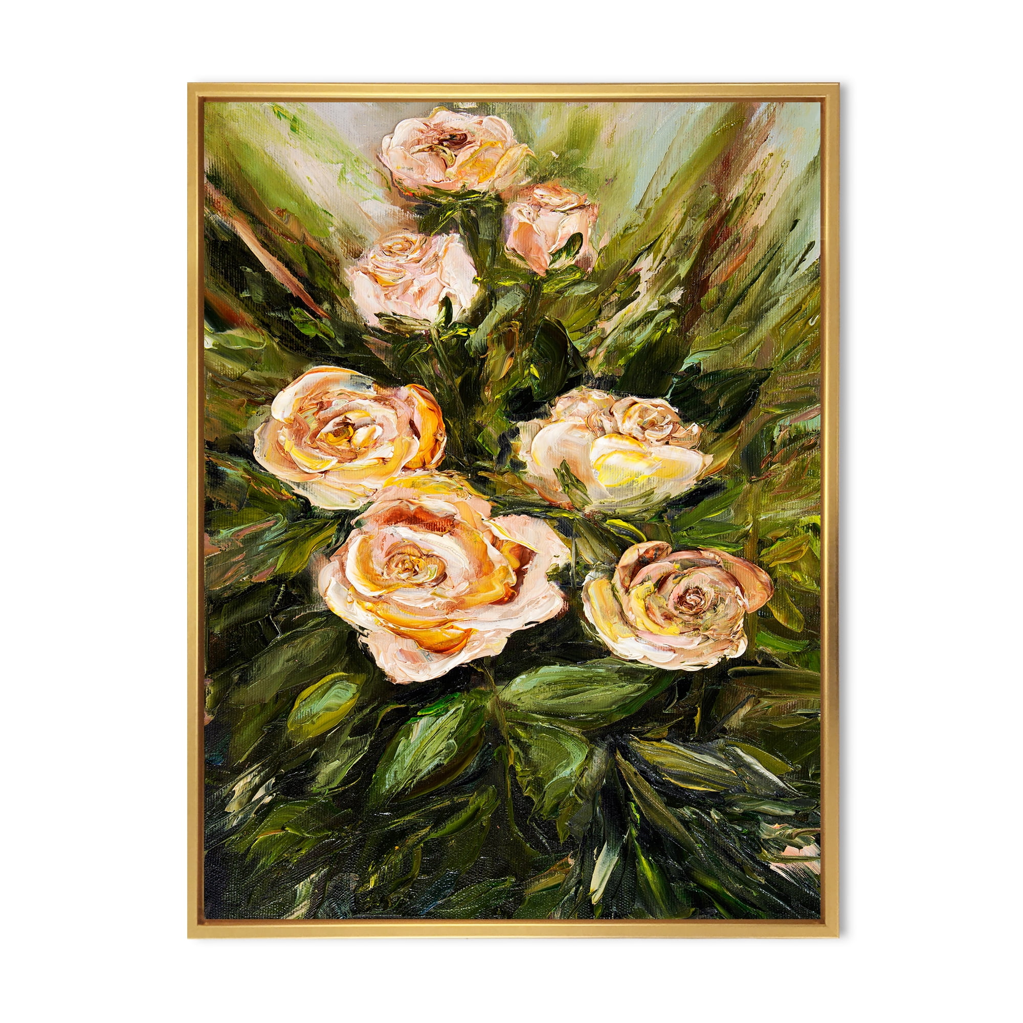 Designart 'Abstract Four VIntage Pink Roses' Traditional Framed Canvas Wall Art Print