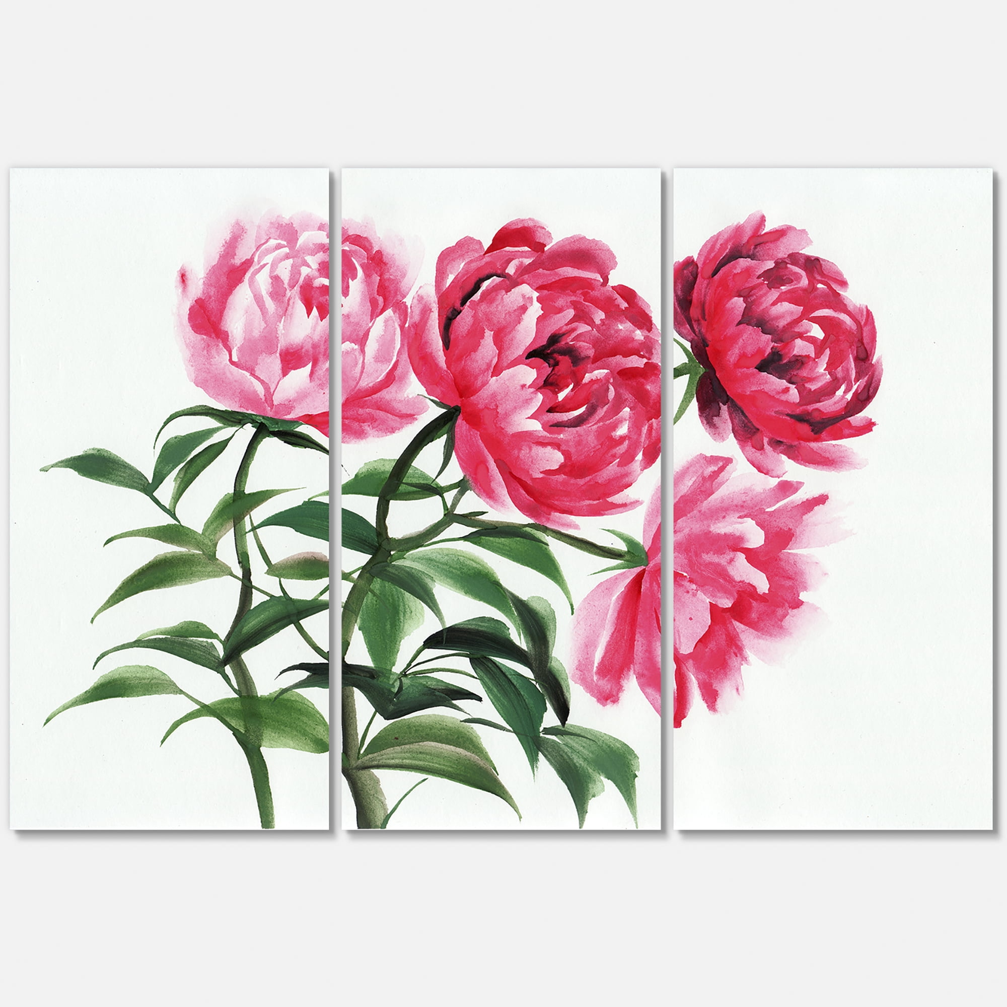 Designart ' Abstract Four Vintage Pink Peonies ' Traditional Canvas Wall Art Print