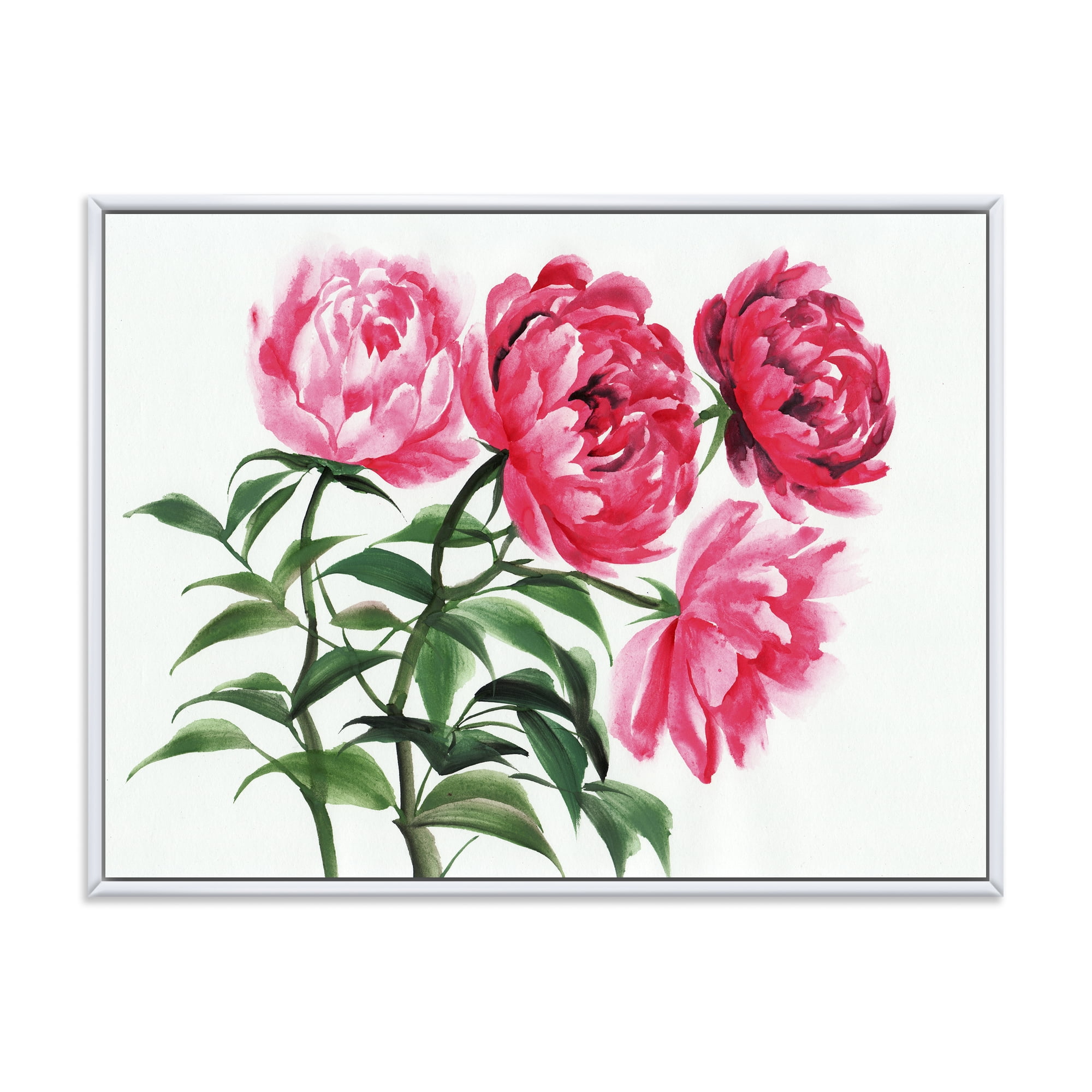 Designart 'Abstract Four Vintage Pink Peonies' Traditional Framed Canvas Wall Art Print
