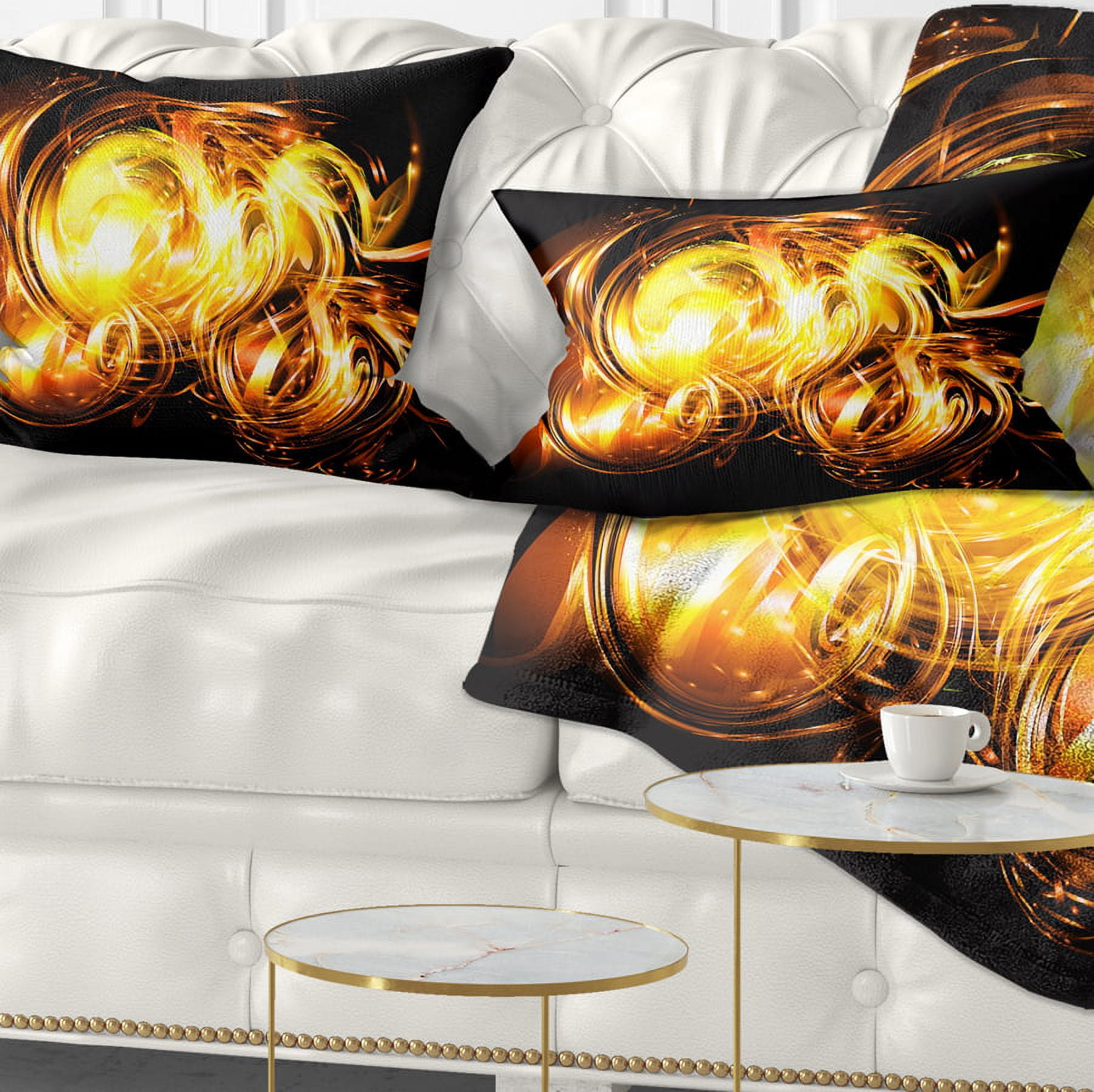 Designart Abstract Fractal Fire on Black - Abstract Throw Pillow - 12x20