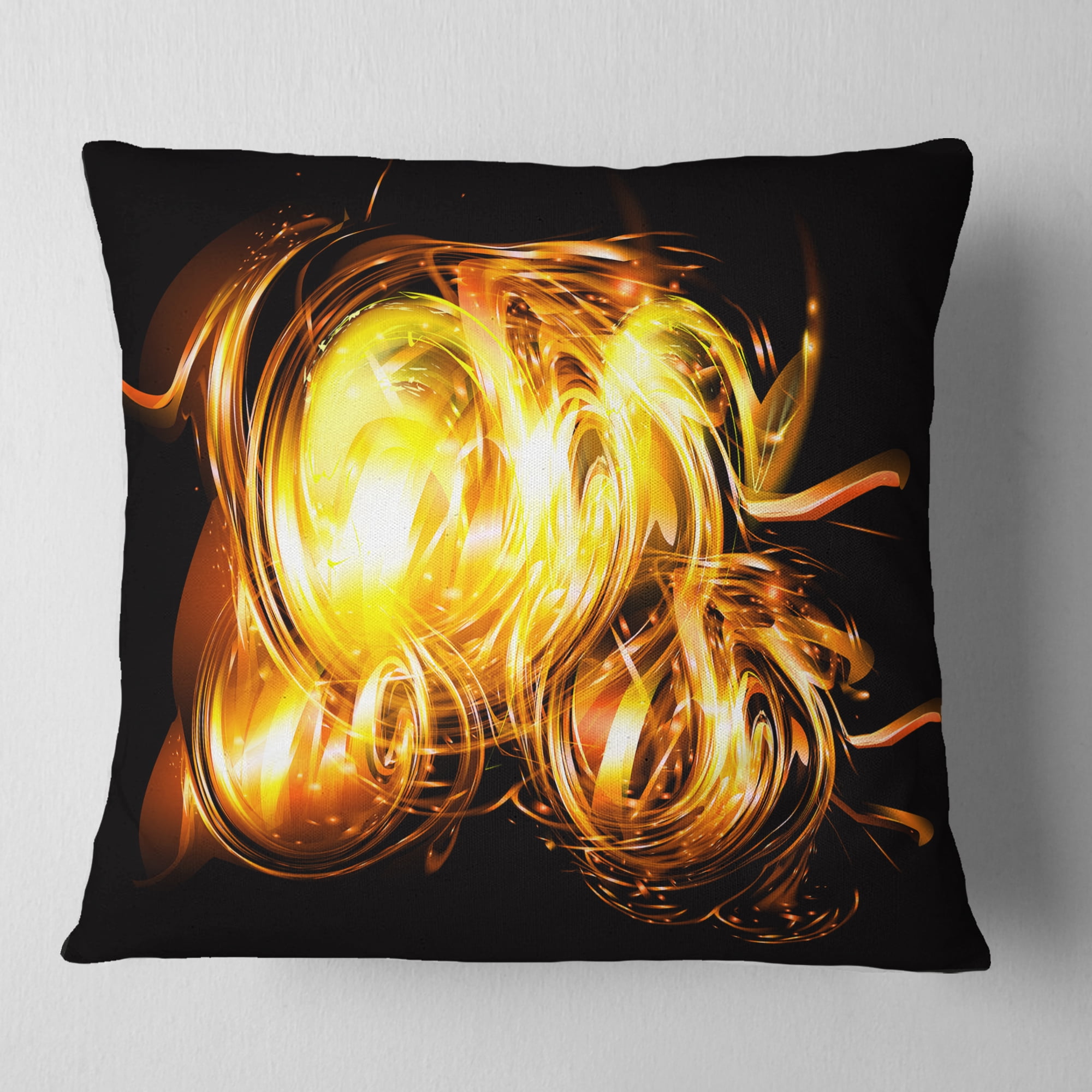 Designart Abstract Fractal Fire on Black - Abstract Throw Pillow - 18x18