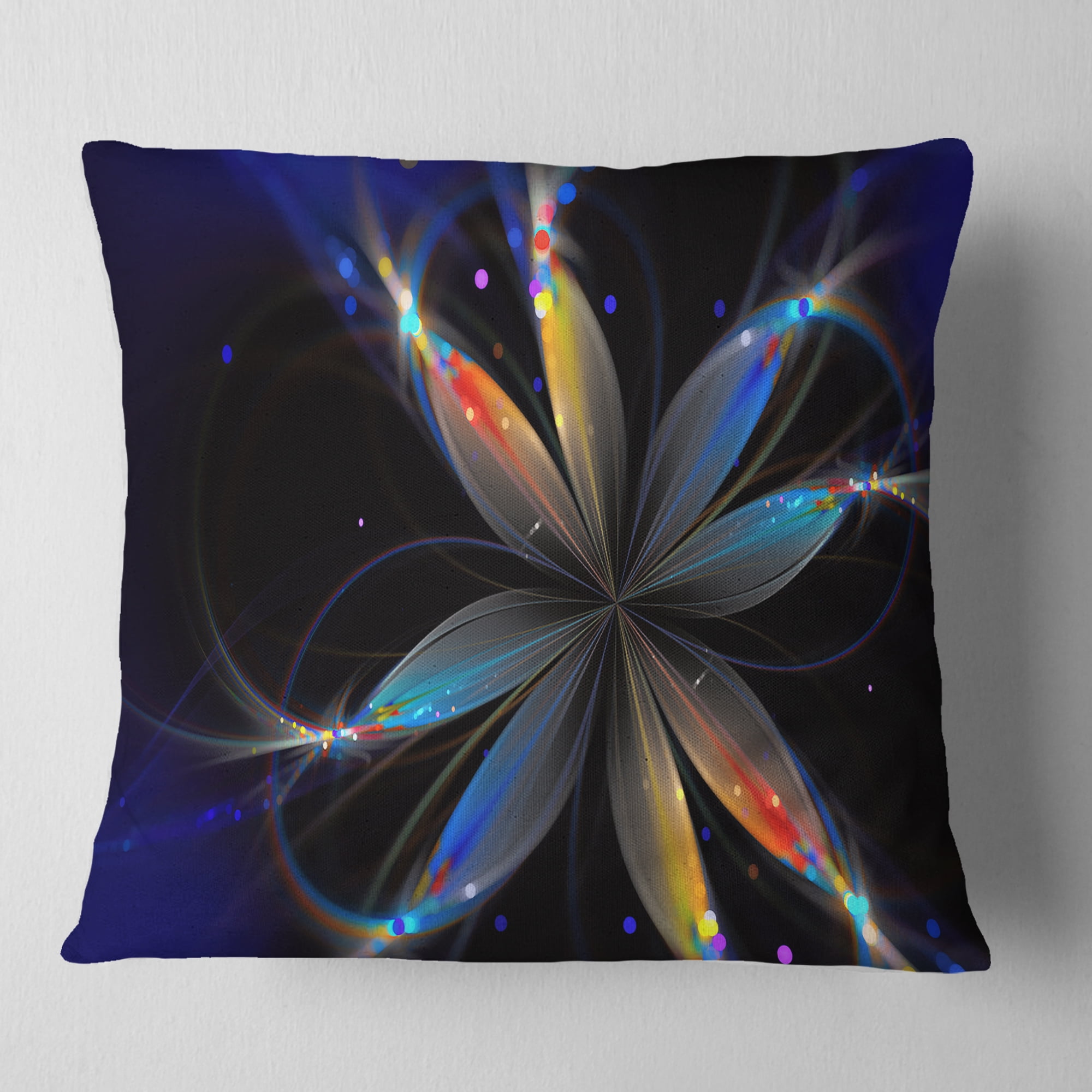 Designart Abstract Fractal Flower on Black - Floral Throw Pillow - 18x18