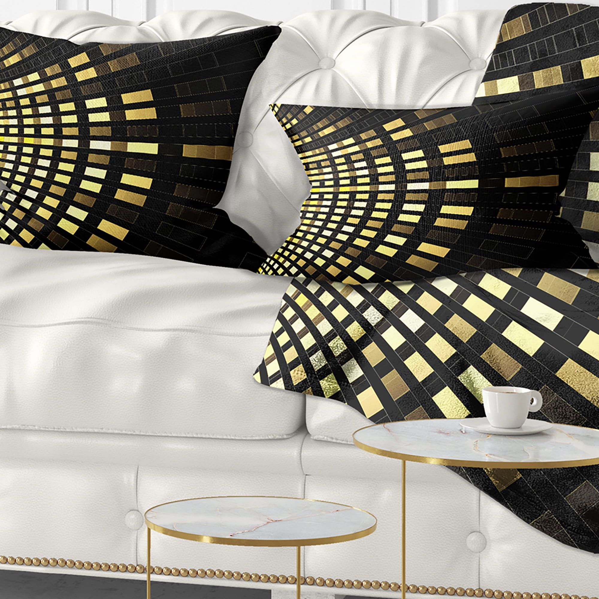 Designart Abstract Fractal Gold Square Pixel - Abstract Throw Pillow - 12x20
