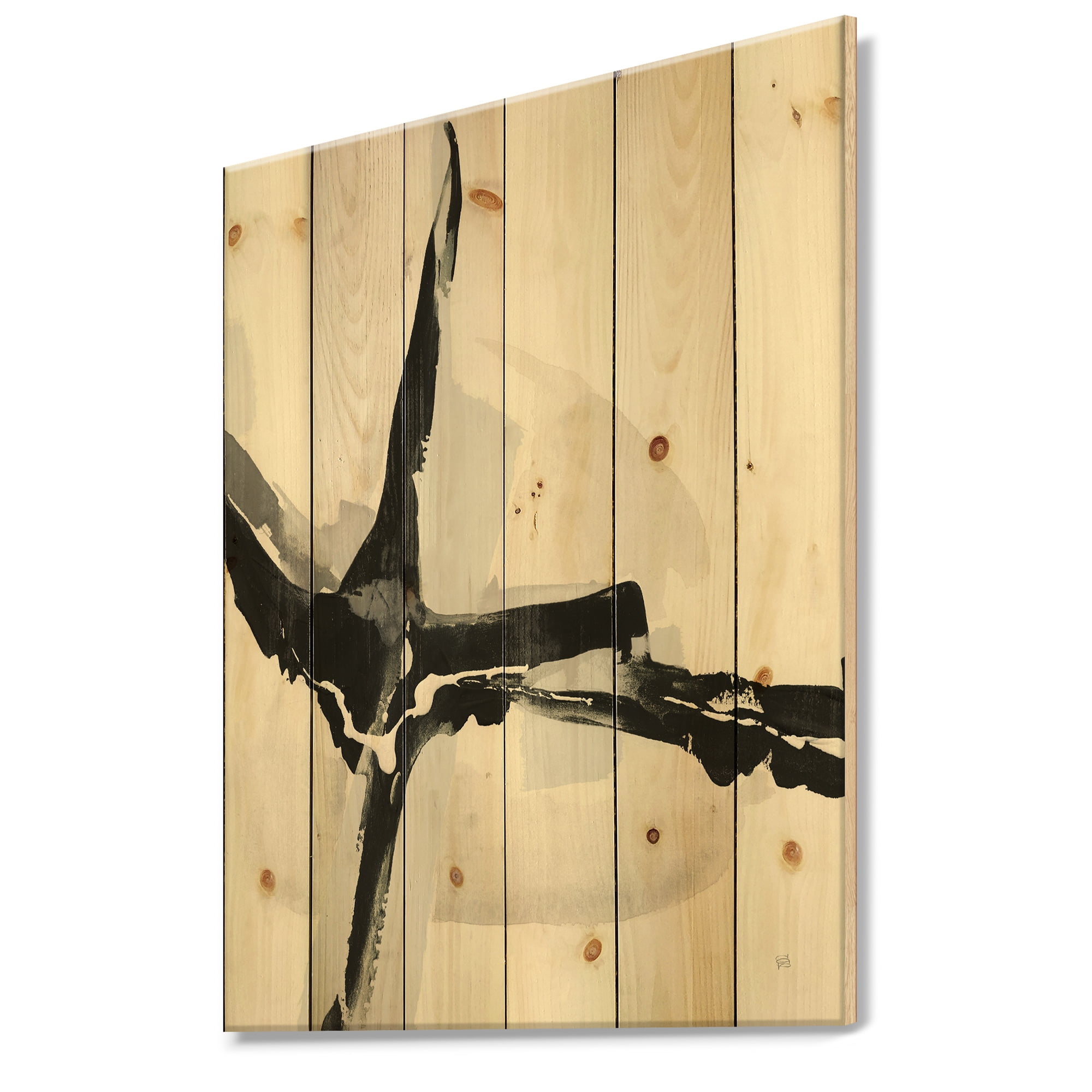 Designart 'Abstract Fractal Neutral' Mid-Century Modern Print on Natural Pine Wood