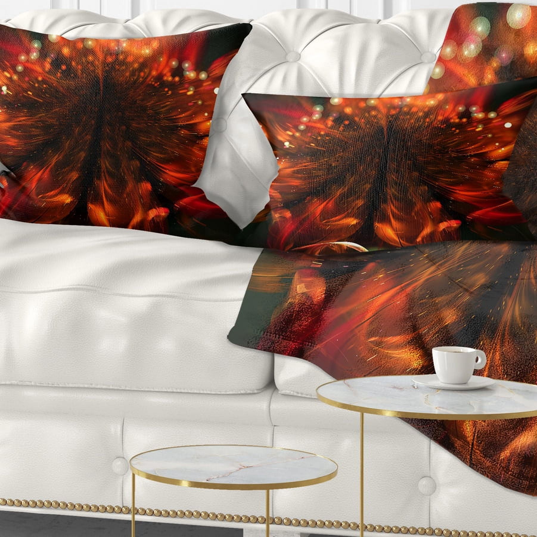 Designart Abstract Fractal Orange Flower - Floral Throw Pillow - 12x20