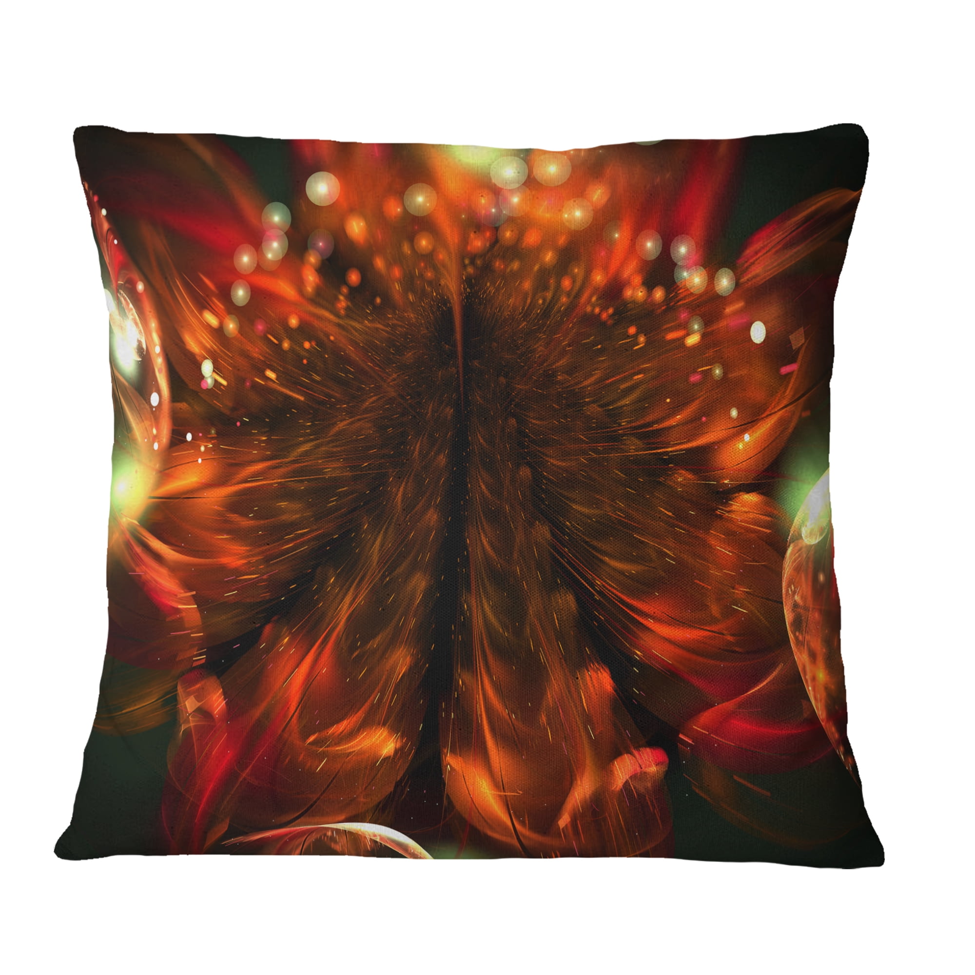 Designart Abstract Fractal Orange Flower - Floral Throw Pillow - 16x16