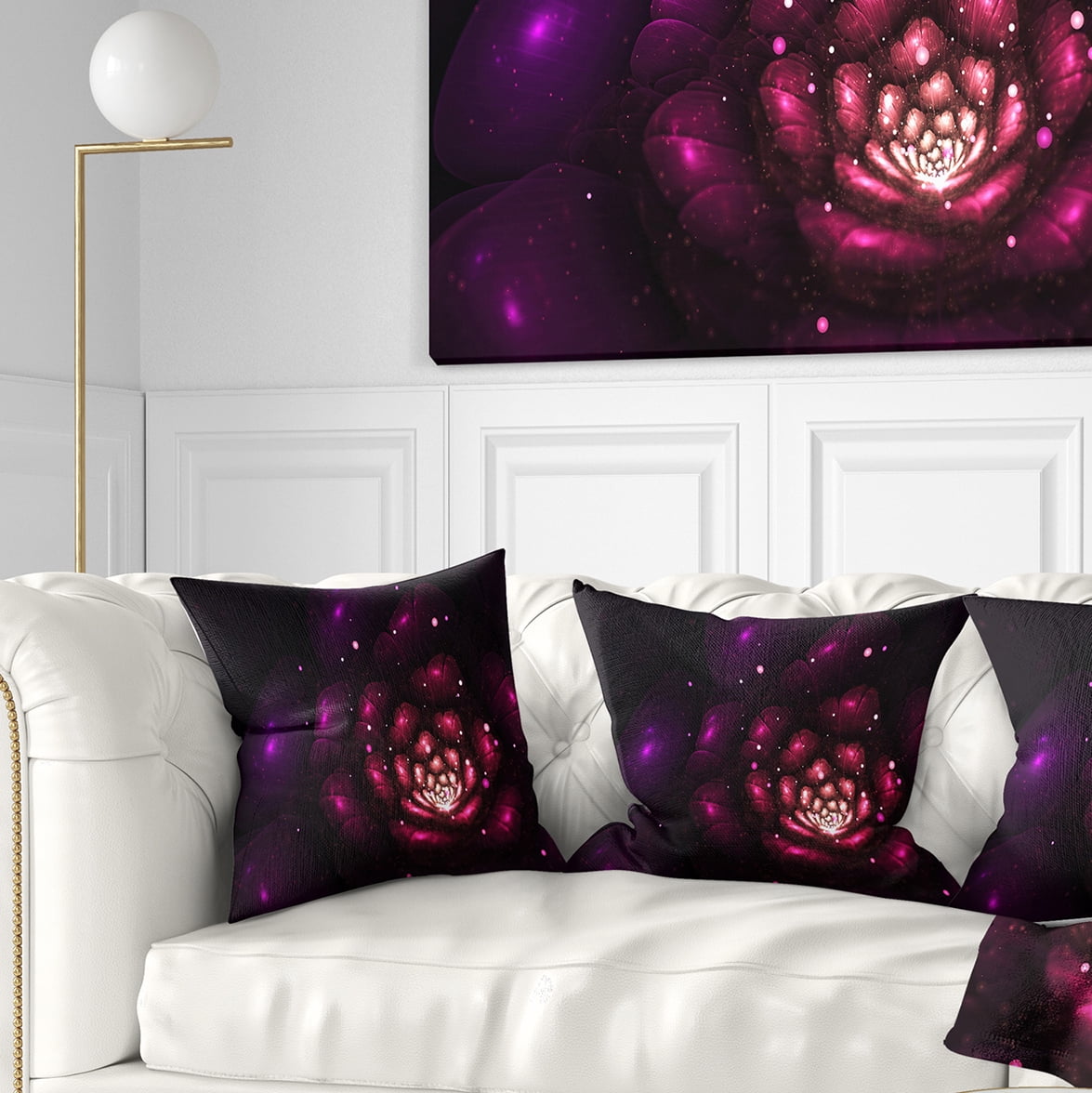 Designart Abstract Fractal Violet Flower - Floral Throw Pillow - 16x16