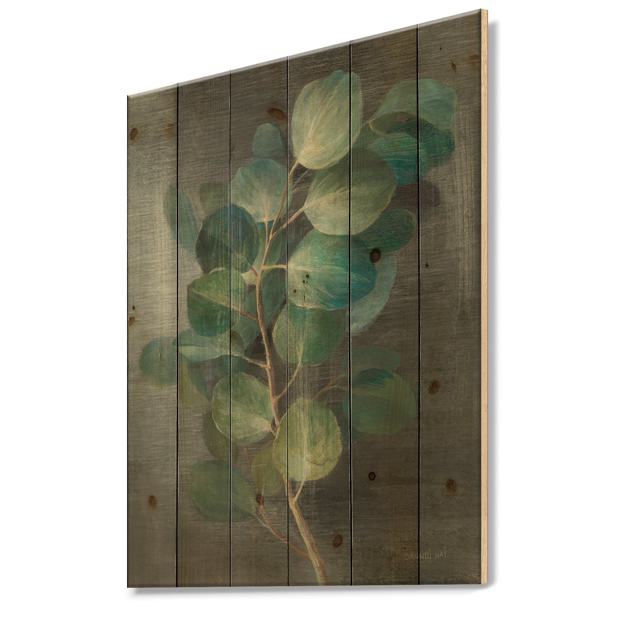 Designart 'Abstract Fresh leaves I' Traditional Print on Natural Pine Wood