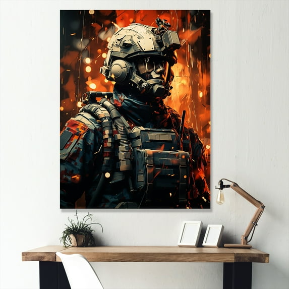 Designart "Abstract Frontlines Of A Military Soldier" Military Canvas Wall Art