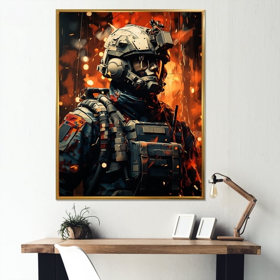 Designart "Abstract Frontlines Of A Military Soldier" Military Floater Framed Canvas Wall Art