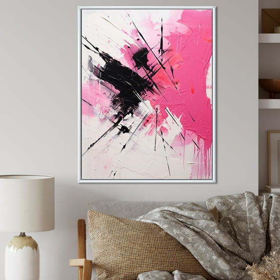 Designart "Abstract Fusion In Gold And Purple II" Fuschia Floater Framed Canvas Prints