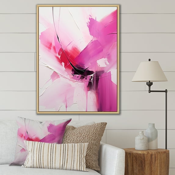 Designart "Abstract Fusion In Gold And Purple III" Fuschia Floater Framed Wall Decor