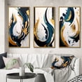 thumbnail image 1 of Designart "Abstract Fusion in Blue and Gold V" Abstract Framed Wall Art Set Of 3 - Blue Transitional Frame Canvas Set For Living Room Decor, 1 of 6