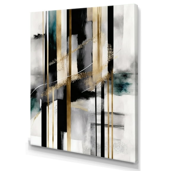 Designart Abstract Geode Geometric Black And Gold II Canvas Wall Art