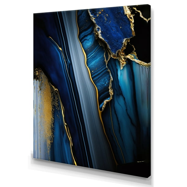 Designart Abstract Geode Geometric Blue II Canvas Wall Art