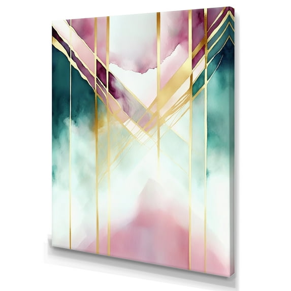Designart Abstract Geode Geometric Pink And Green I Canvas Wall Art